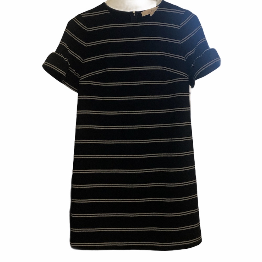 SOLD LOFT Striped Ruffle Bell Cuff Shift Dress - Picture 2 of 8